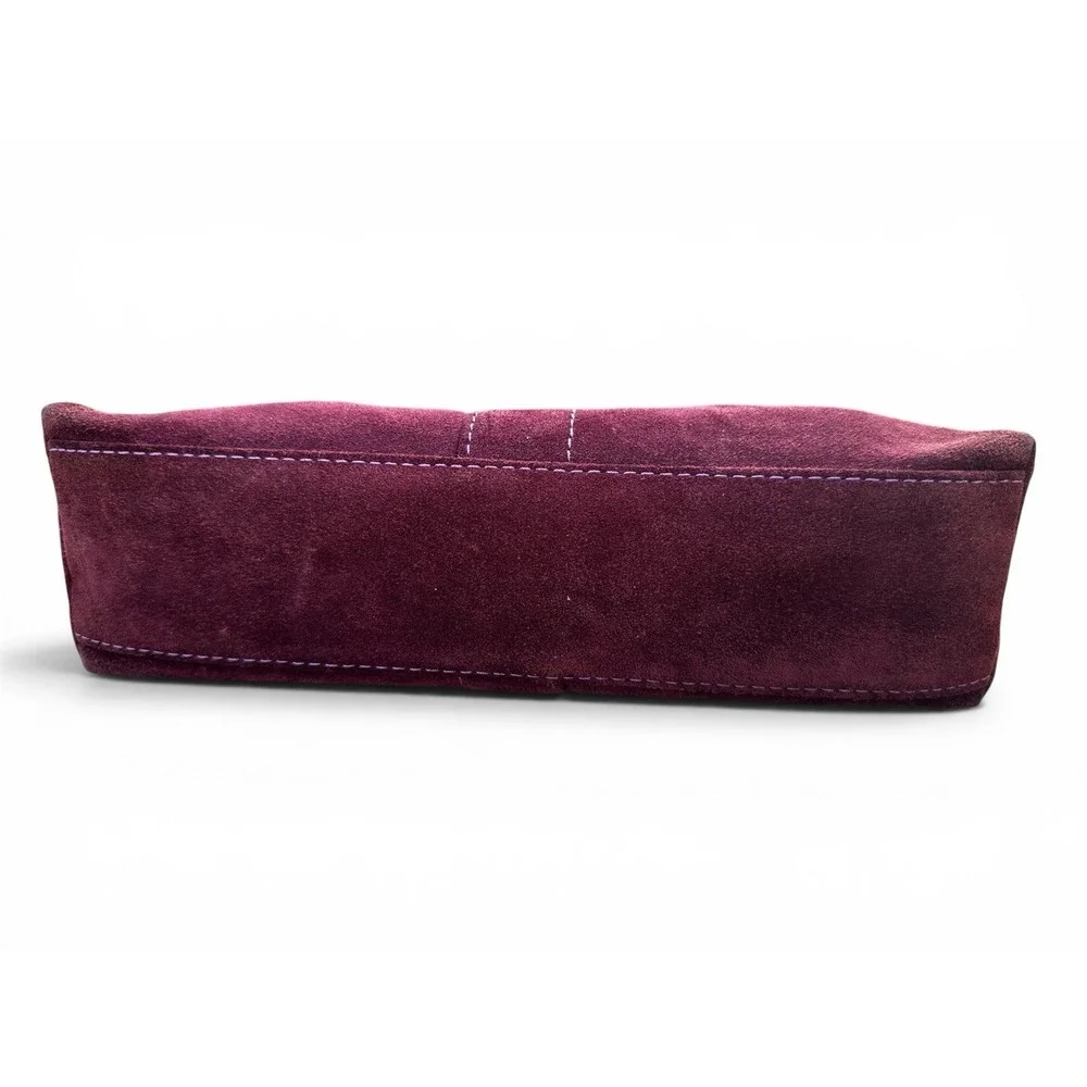 Coach Vintage Y2K Suede Burgundy East West Demi Baguette Purse Bag 7470 RARE